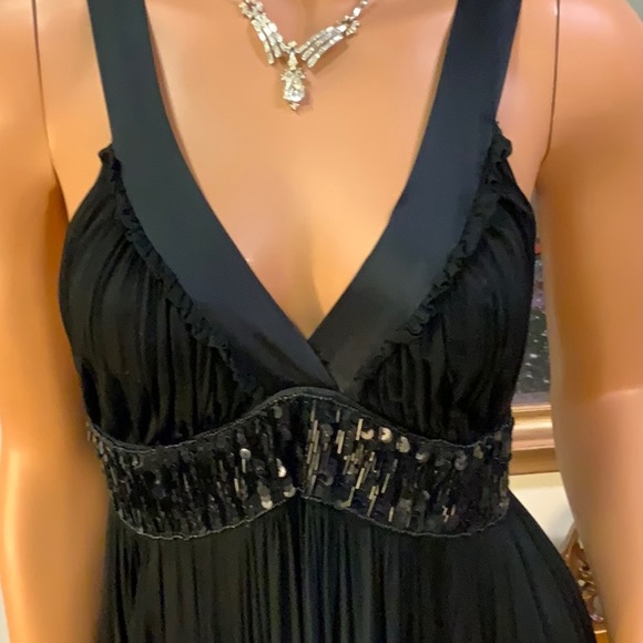 VINTAGE BLACK SEQUIN PLEATED DRESS EMPIRE WAIST SM - Picture 5 of 11